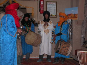 Morocco desert Berber Amazigh of the Merougza Erg Chebbi area - Amazigh musicians and traditional desert tribal dancing